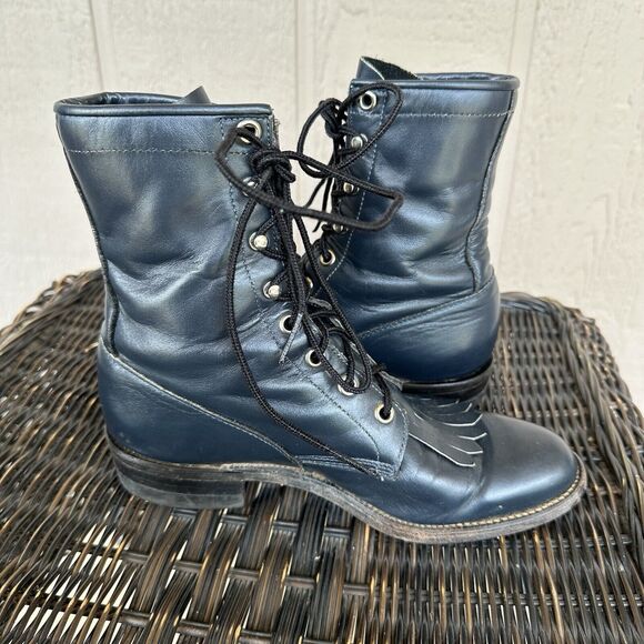 Justin Roper Boots Womens Size 5.5 B‎ Navy Blue Western Cowgirl Rodeo Workwear - Picture 8 of 13